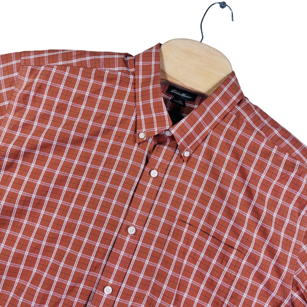 Eddie Bauer Mens‎ 2XL Orange Plaid Short Sleeve Button Down Shirt Classic Fit